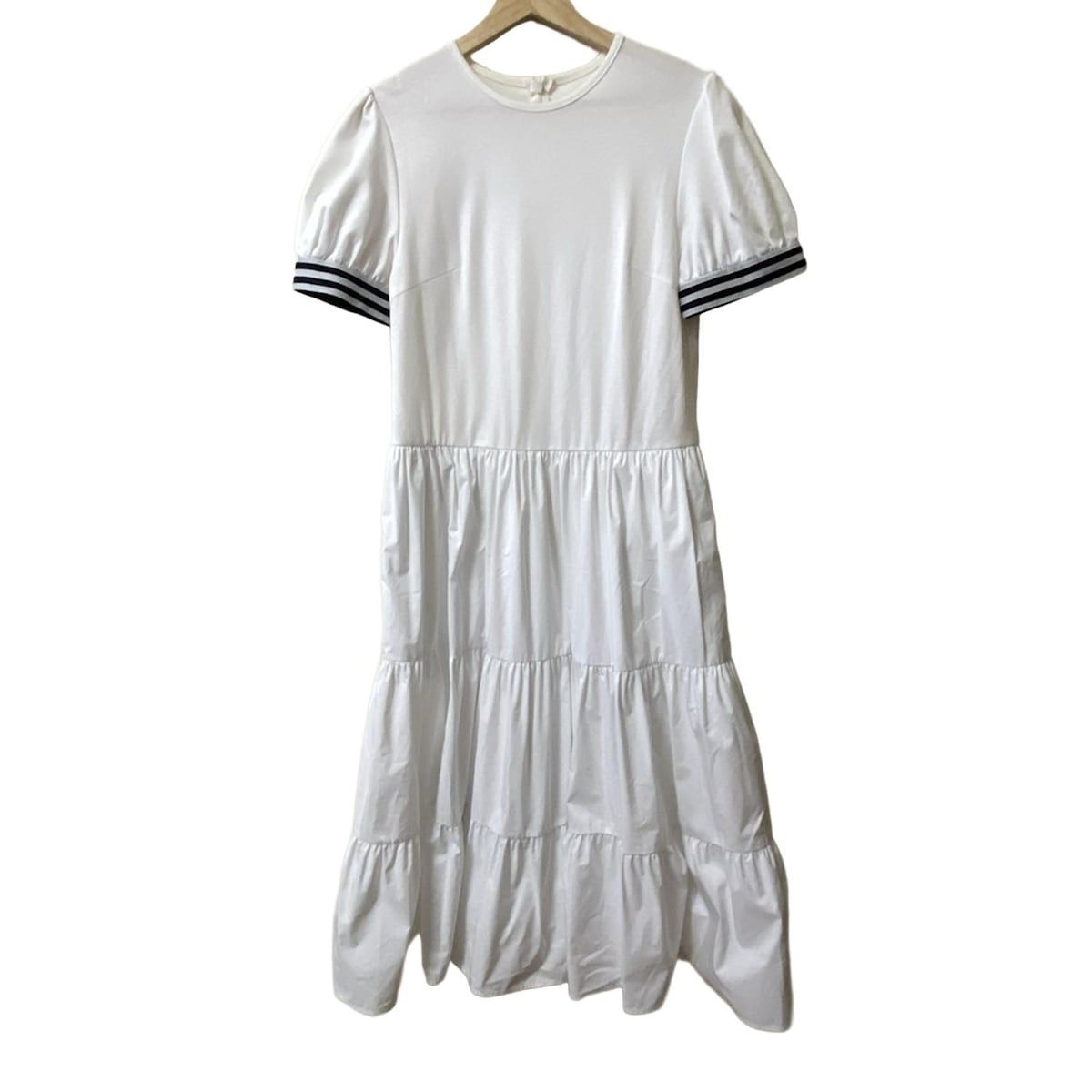 ボーダーズアットバルコニー ワンピース サイズ38 M レディース - 白×ピンクベージュ×黒 クルーネック 半袖 マキシ丈