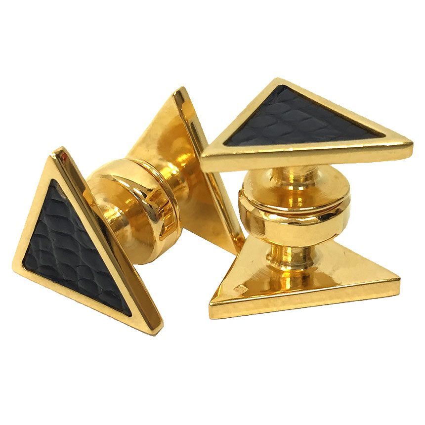 HERMES エルメス トライアングル カフス カフリンクス リザードレザー ゴールド×ブラック aq11929