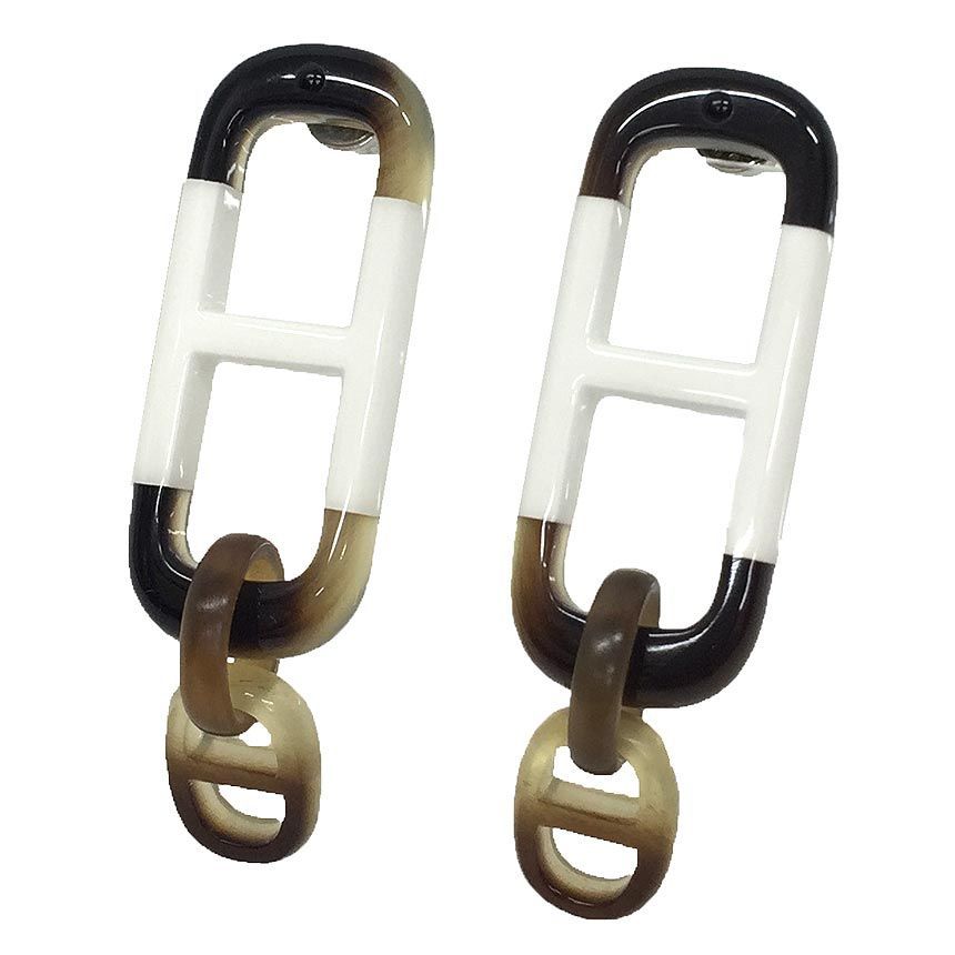 HERMES エルメス アマール スイング ピアス Amarre バッファローホーン ラッカー シェーヌダンクル aq11949