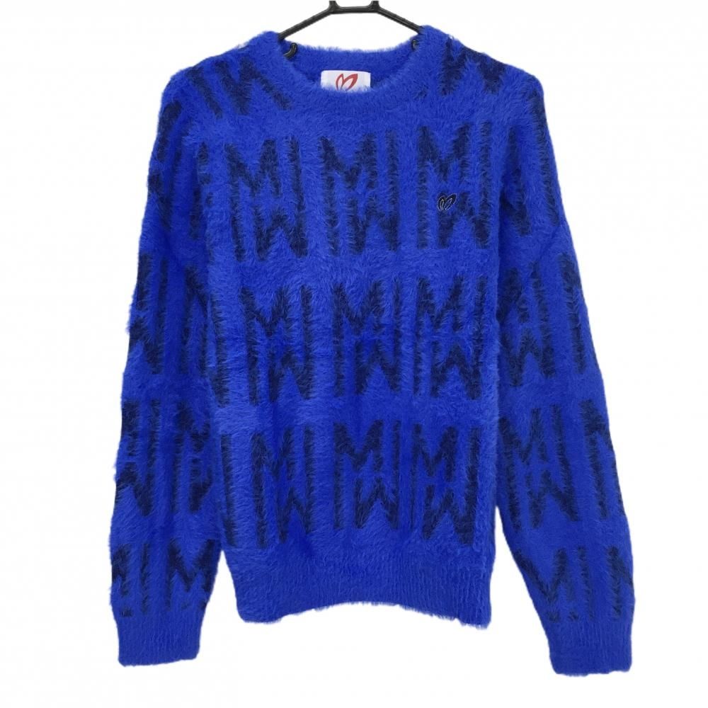 超 マスターバニー セーター ブルー ネイビー ロゴ総柄 レディース 2 L ゴルフウェア モデル MASTER BUNNY EDITION