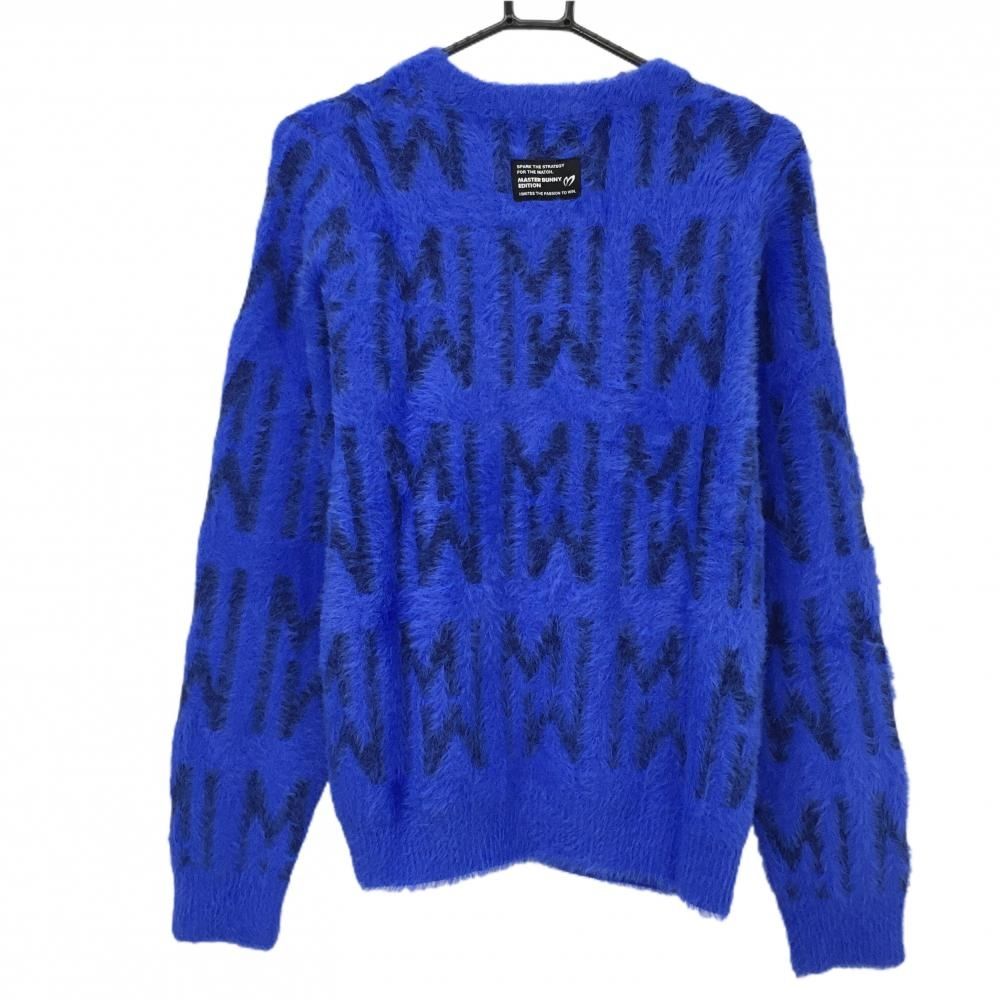 超 マスターバニー セーター ブルー×ネイビー ロゴ総柄 レディース 2 L ゴルフウェア モデル MASTER BUNNY EDITION