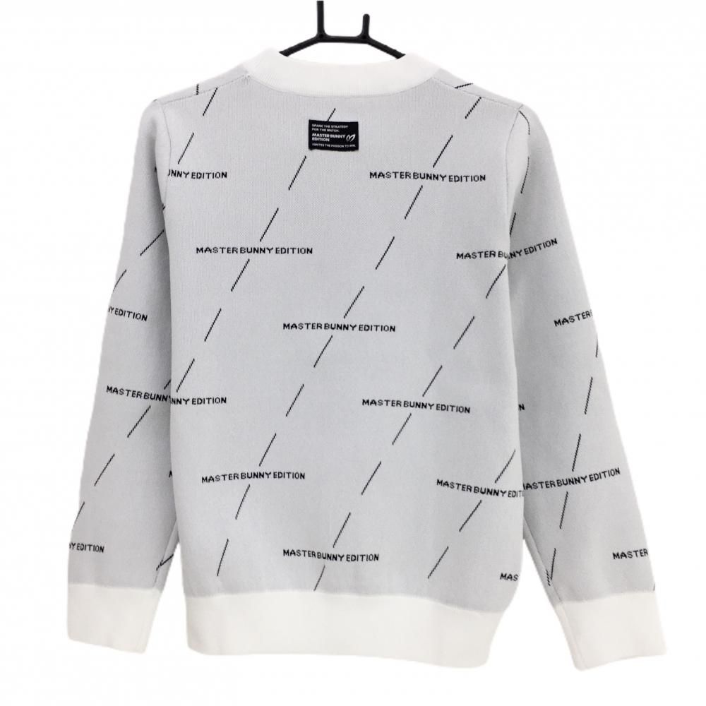 超 マスターバニー セーター 白×ネイビー ロゴ総柄 裏地付き レディース 2 L ゴルフウェア モデル MASTER BUNNY EDITION
