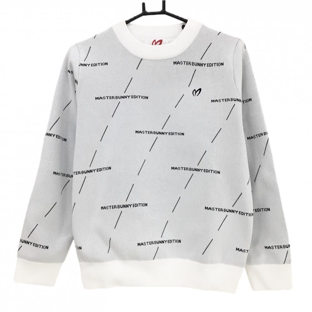 超 マスターバニー セーター 白×ネイビー ロゴ総柄 裏地付き レディース 2 L ゴルフウェア モデル MASTER BUNNY EDITION