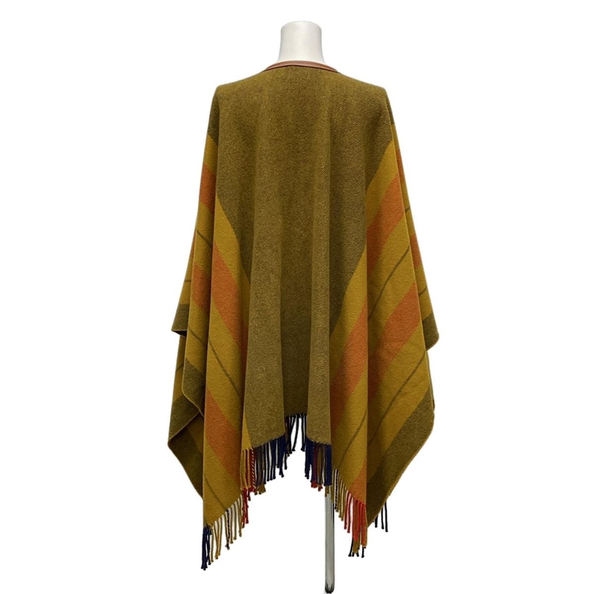 エルメス ポンチョ レディース - ダークイエロー×レッド×マルチ カシミヤ混 ストライプ タッセル ロカバール 冬 ウール カシミヤ