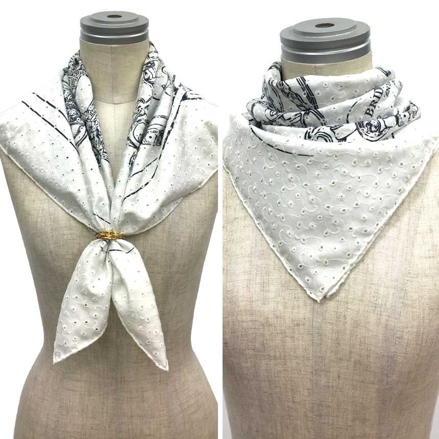 HERMES エルメス スカーフ カレ70 BRIDES DE GALA エンブロイダリー刺繍 シルク 白 aq 11935