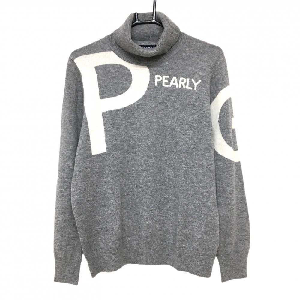 超 パーリーゲイツ タートルネックセーター グレー×白 カシミヤ レディース 2 L ゴルフウェア モデル PEARLY GATES