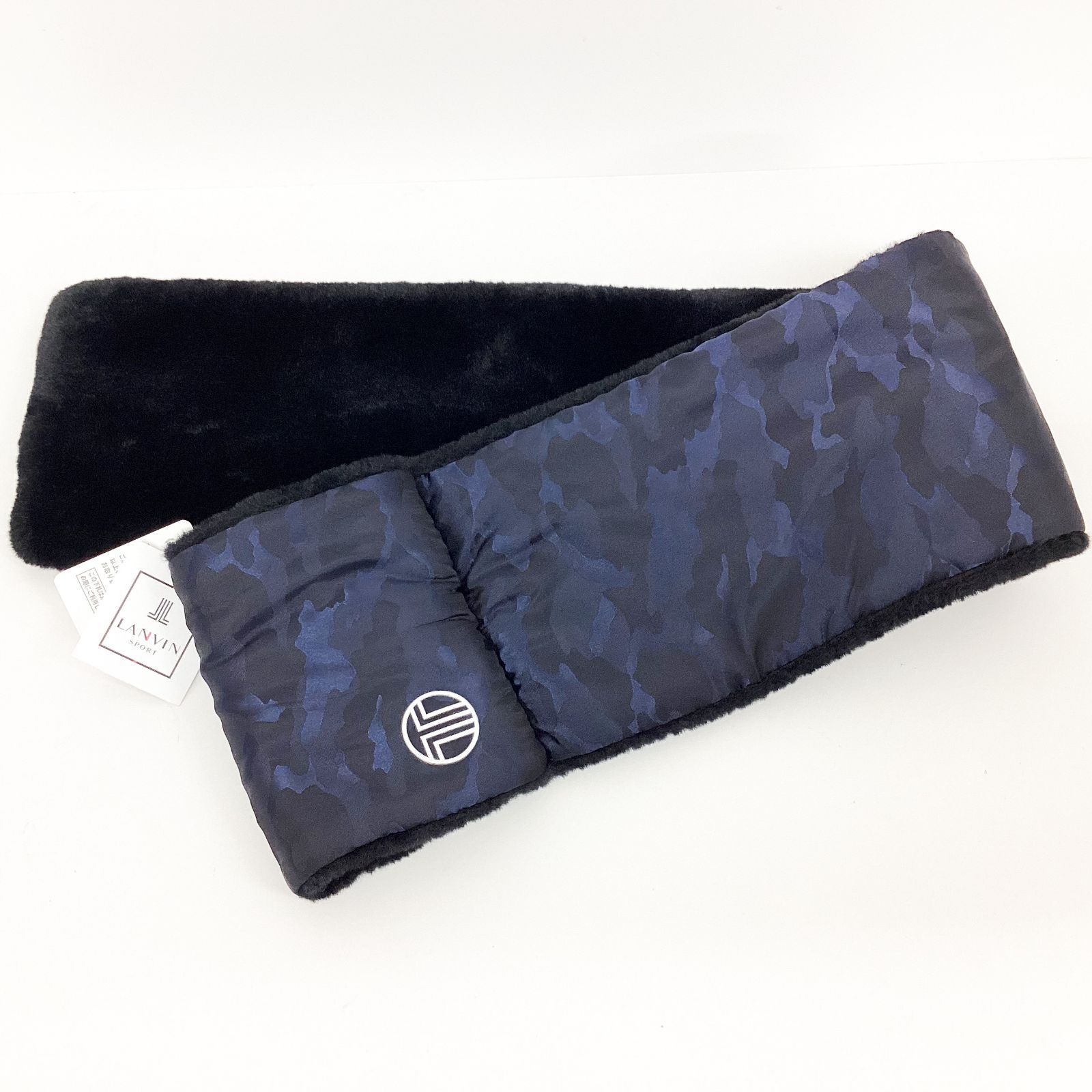 LANVIN SPORT マフラー ネイビー カモフラ柄 ボア付き メンズ レディース ゴルフ 防寒