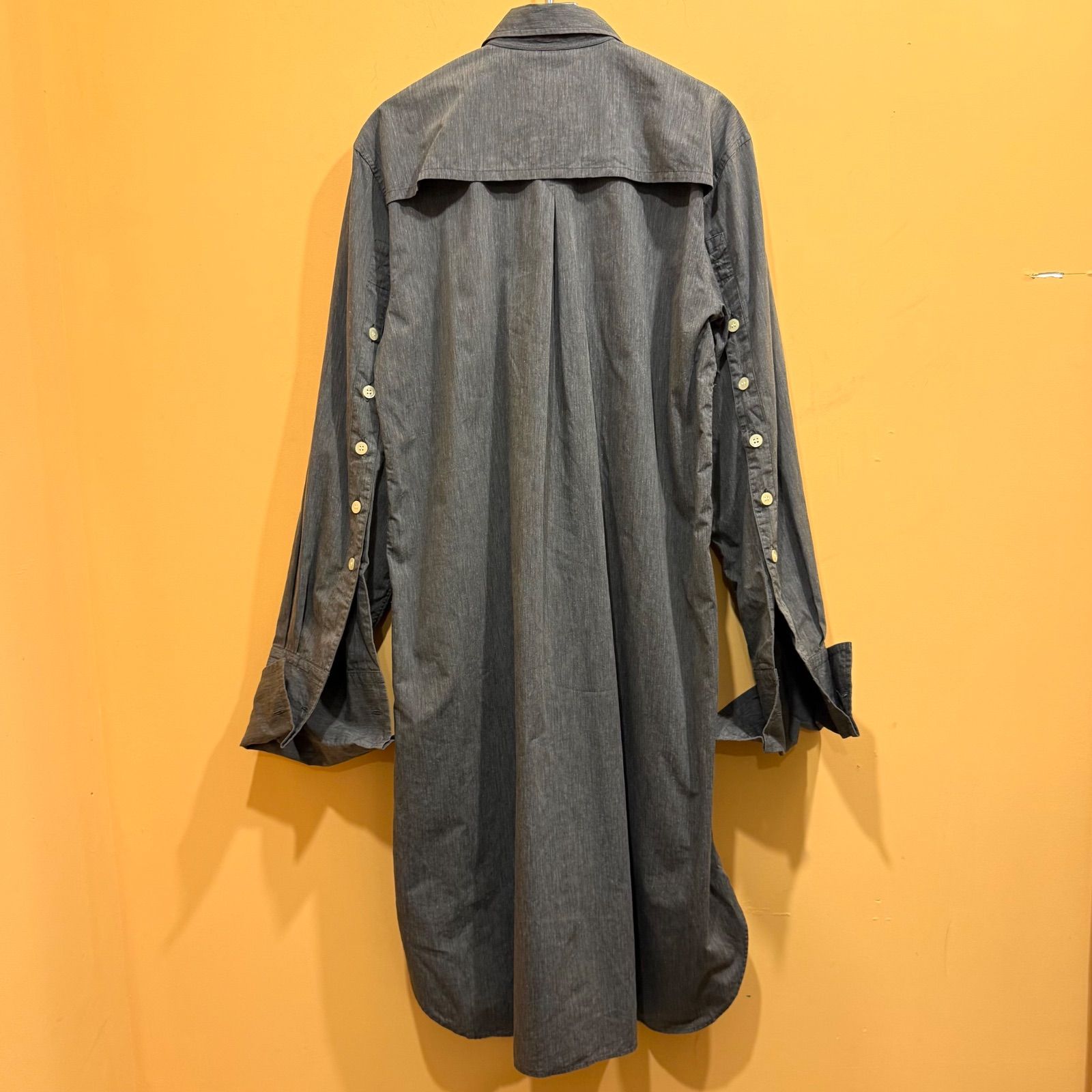 YUJI YAMADA design long shirts デザインロングシャツ ほつれデザイン グレー ピンタック ワンピース サイズ2 み