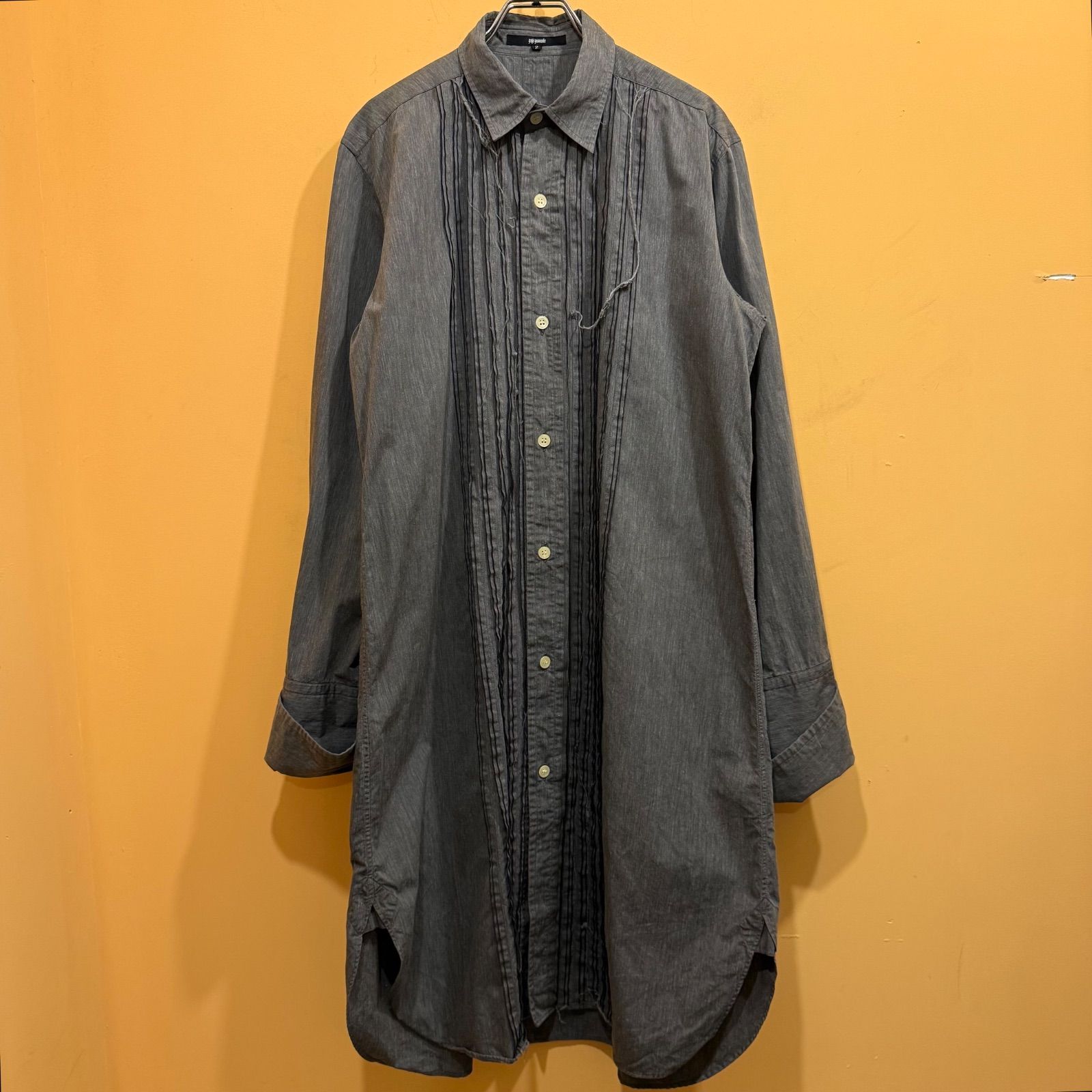 YUJI YAMADA design long shirts デザインロングシャツ ほつれデザイン グレー ピンタック ワンピース サイズ2 み