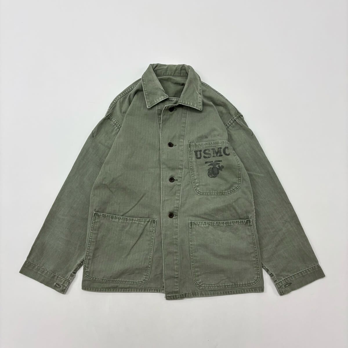 40s Vintage USMC P-41 HBT WORK JACKET US MARINE CORPS ヘリンボーン ユーティリティ カバーオール ジャケット ミリタリー 711-0320