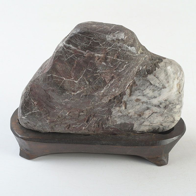 天然石　鑑賞石　梅花石　置物　重さ約1742g　唐木台付　C　R7035 天然石 鑑賞石 梅花石 置物 重さ約1742g 唐木台付 C R7035