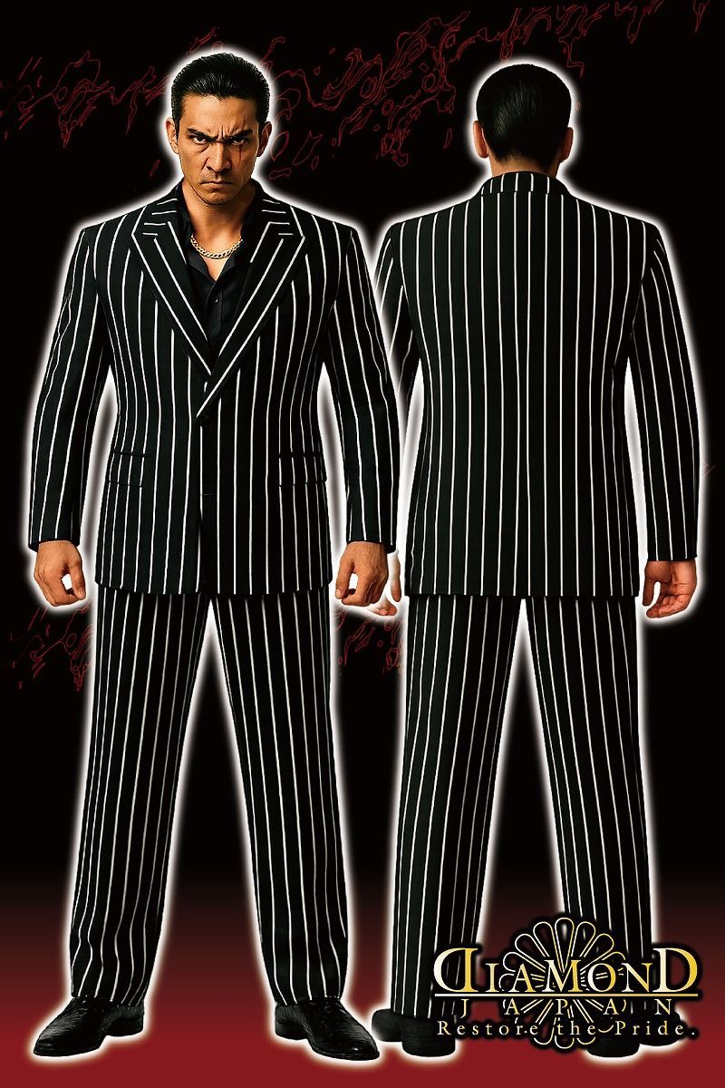 定番 ストライプ柄 シングルスーツ 黒白 ヤクザ オラオラ チンピラ 紳士服