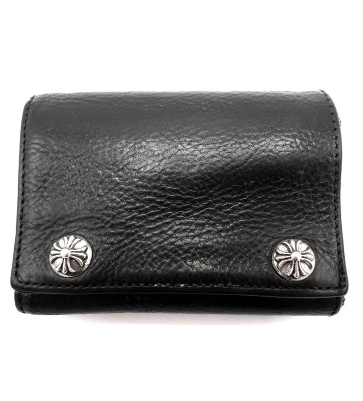 クロムハーツ CHROME HEARTS 3FOLD 3フォールド クロスボール ボタン レザー ウォレット 財布 45478