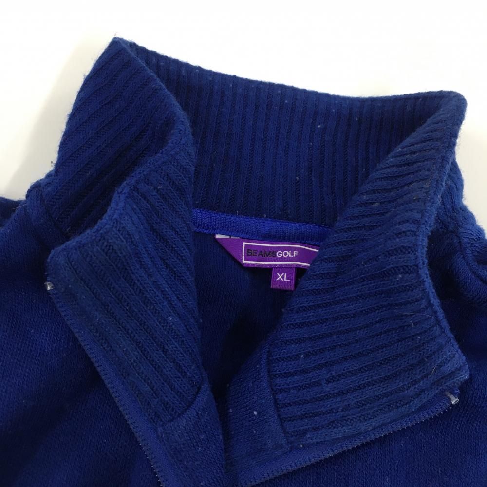 ビームスゴルフ ニットジャケット ブルー×白 ロゴ刺しゅう メンズ XL