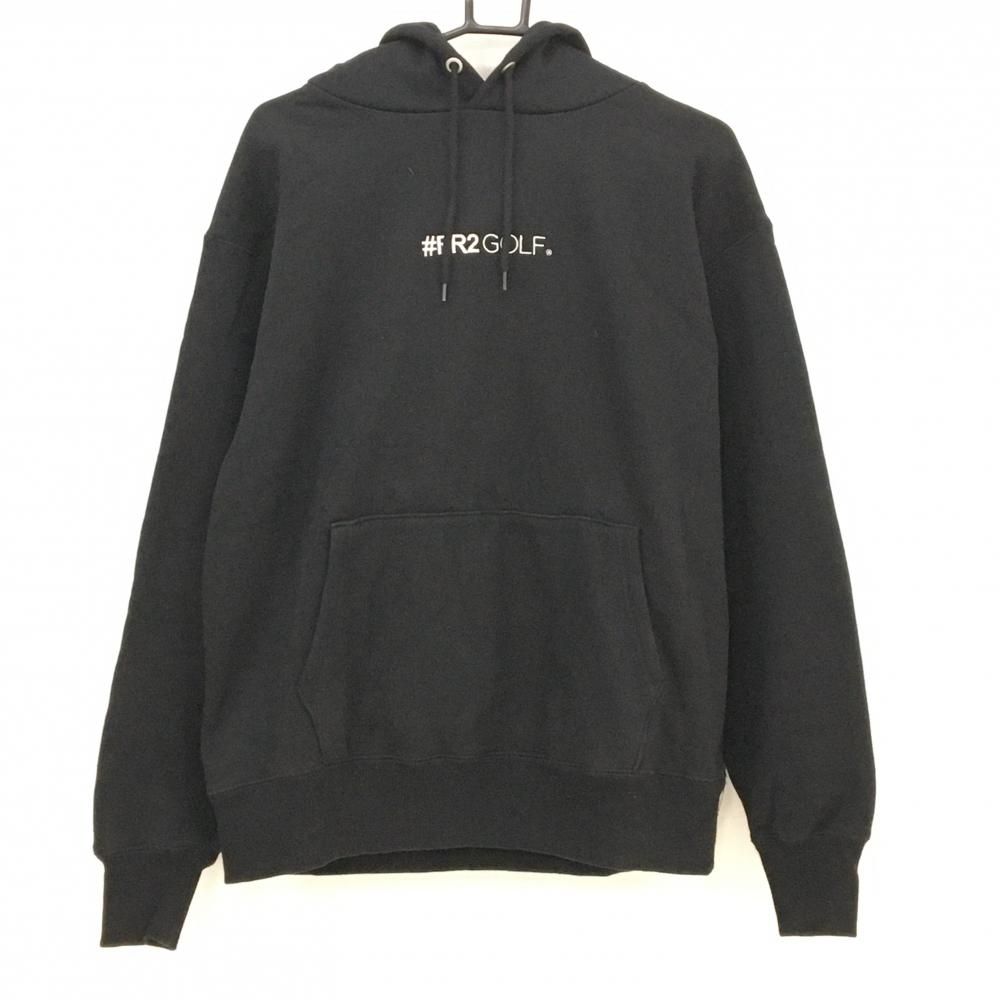 エフアールツー パーカー 黒×白 ロゴ刺しゅう 裏起毛 トレーナー メンズ L ゴルフウェア FR2