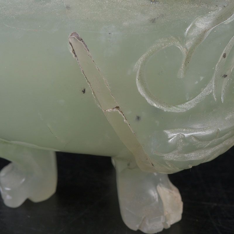 中国 玉石岫玉彫刻 雙耳活環 神獣鈕蓋爐 香炉 N S261 - メルカリ