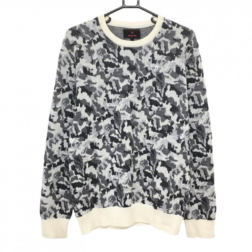 ブリーフィング セーター アイボリー×グレー カモフラ 迷彩 ニット メンズ L ゴルフウェア BRIEFING