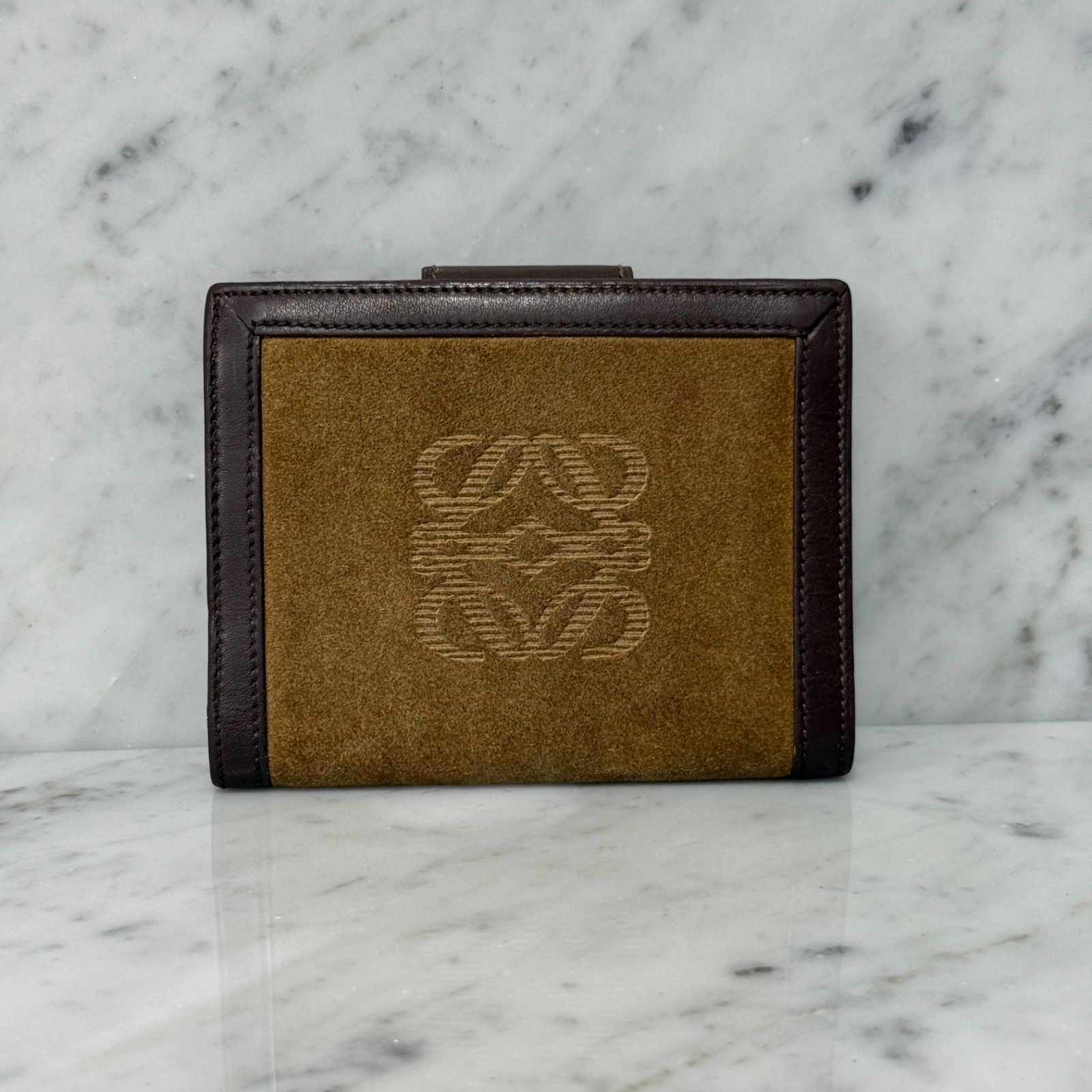 LOEWE ロエベ 二つ折り財布 スエード アナグラム スウェード 本レザー