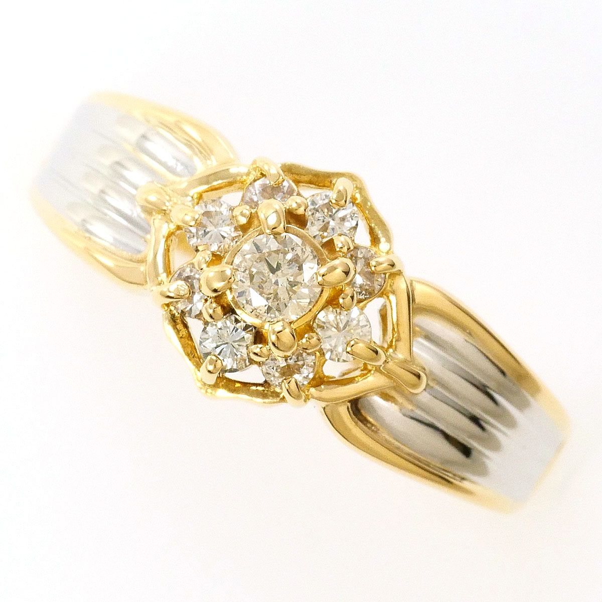 PT900 プラチナ K18YG リング 指輪 12号 ダイヤモンド 0.24ct 総重量約3.0g