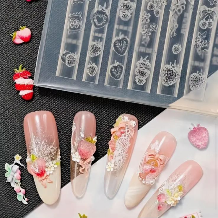 No.275 いちご＆リボン ネイルパーツ シリコンモールド 3D 立体