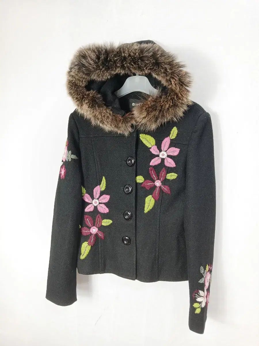 DKNY ヴィンテージ 花 刺繍 フーディー ブラック ジャケット