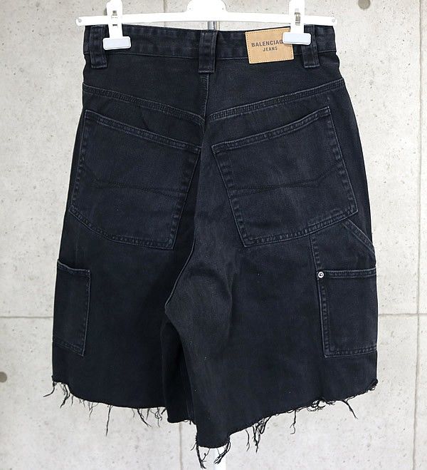 BALENCIAGA 銀座店 バレンシアガ Ripped Off ブラックデニム ショーツ パンツ size XS 黒 101047