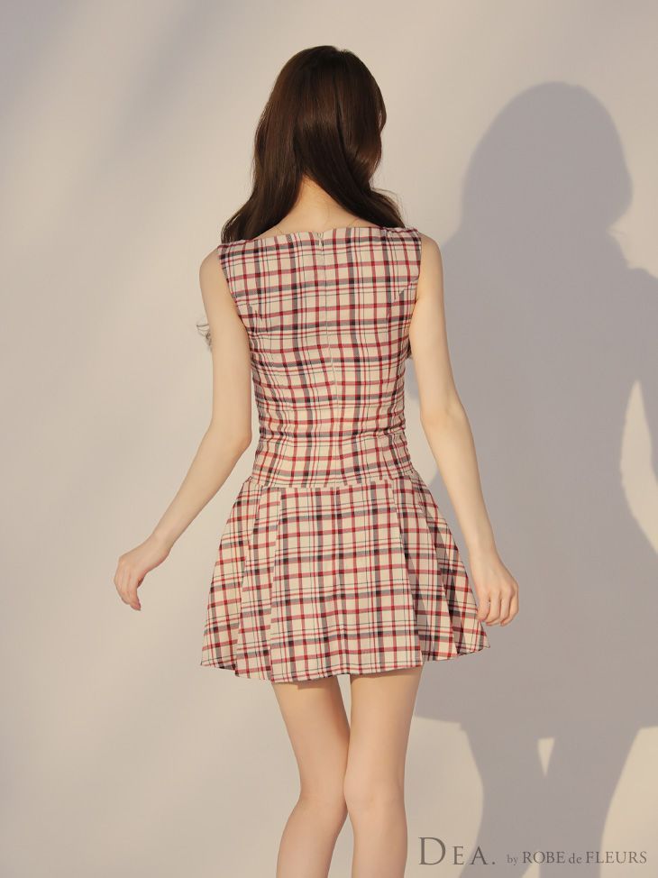 ディアバイローブドフルール】チェックミニドレス レッド DEA.by ROBE