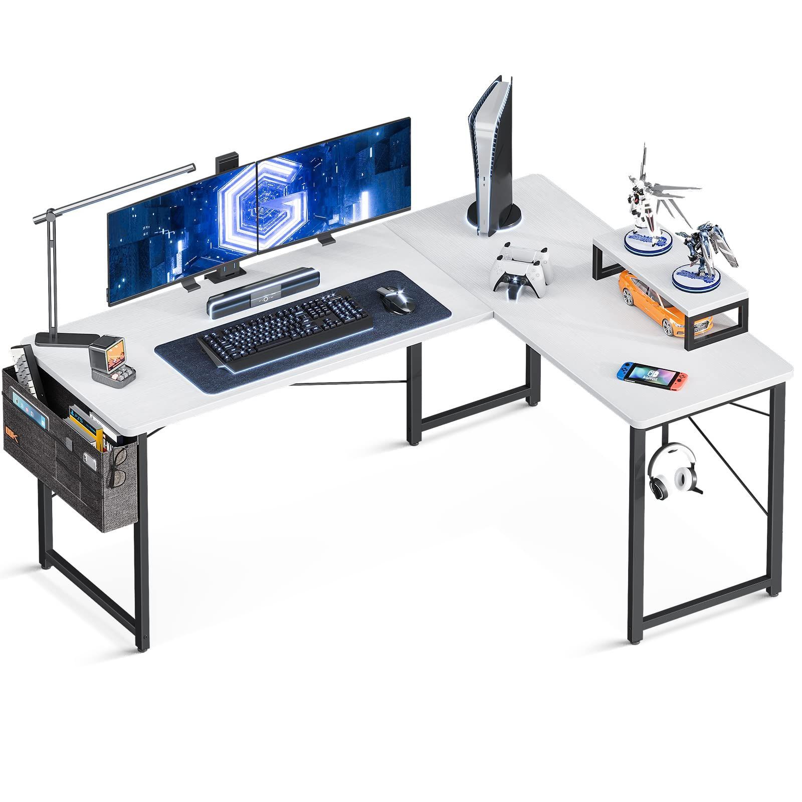 在庫 ODK l字デスク パソコンデスク ゲーミングデスク L字型 幅146 cm 奥行120 pcデスク デスク 机 収納袋付き desk オフィスデスク 在宅勤務 書斎 組立簡単 ホワイト