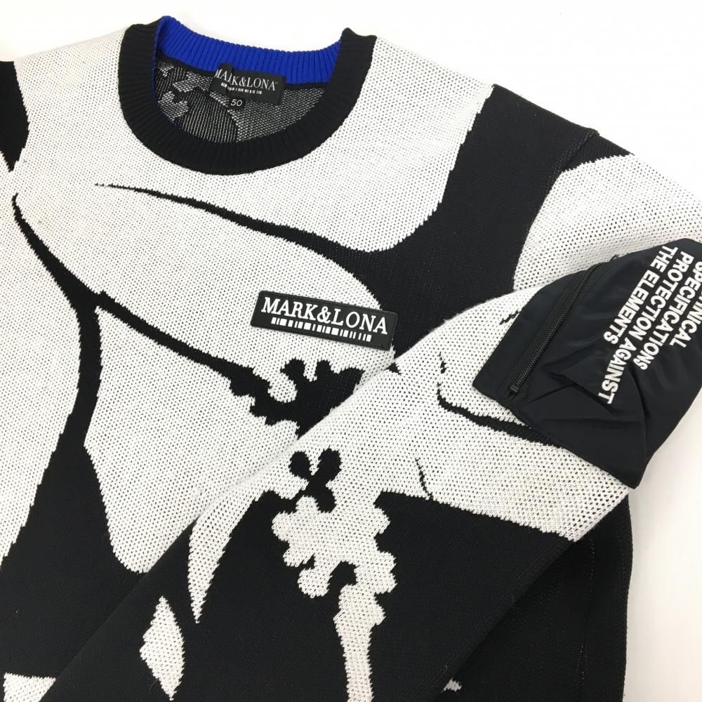 マークアンドロナ セーター 黒×白 総柄 ニット 袖ポケット付 メンズ 50