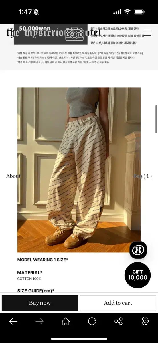 THE MYSTERIOUS HOTEL ザ ミステリアス ホテル フールロゴワークパンツ 1サイズ