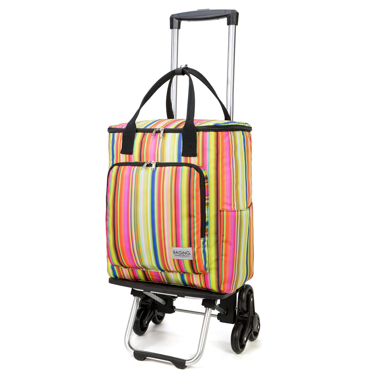 BAGING バギング YKKファスナー 階段も引いて上がれる 5段階調整 保温保冷 ショッピングキャリー 6輪静音キャスター 折りたたみ 買い物カート 909 ストライプ
