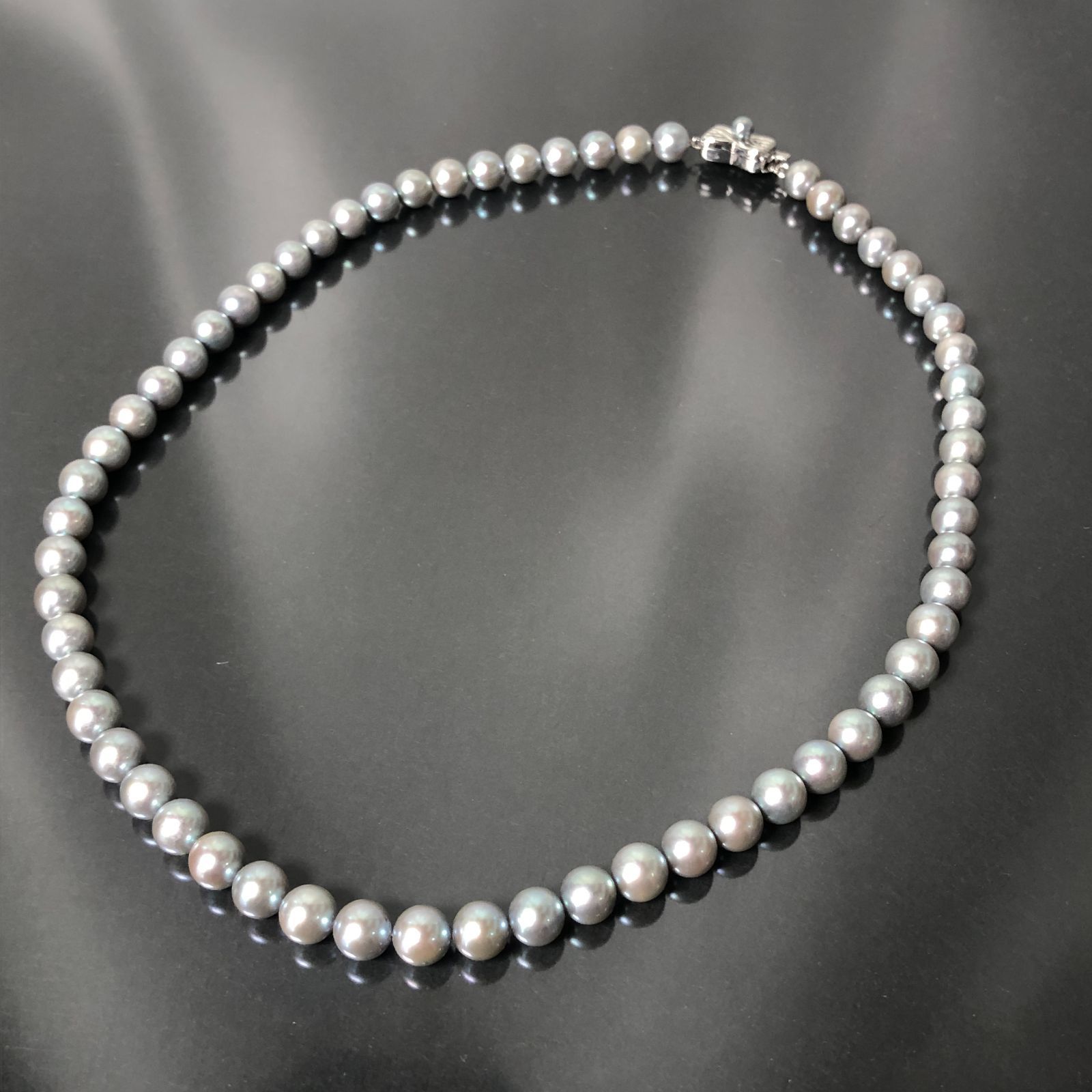 TASAKI タサキ 田崎 本真珠 グレー パールネックレス SILVER 金具S刻印 直径約6.9mm 重量約29g リボン金具 結婚式 入学 卒業 冠婚葬祭 フォーマル パール レディース S73