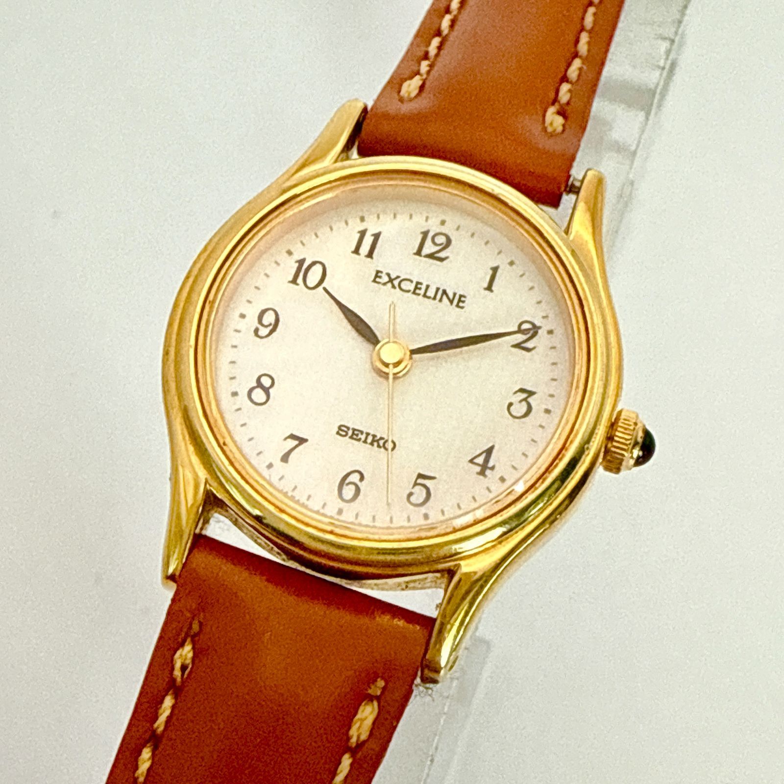 C069 電池交換済 SEIKO Exceline セイコー エクセリーヌ ゴールド ラウンドケース レディースウォッチ