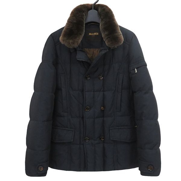 サイズ46 MOORER ムーレー SIRO-KM 襟ラビットファー ダウン ジャケット 濃紺 ネイビー 定価35.2万 47531