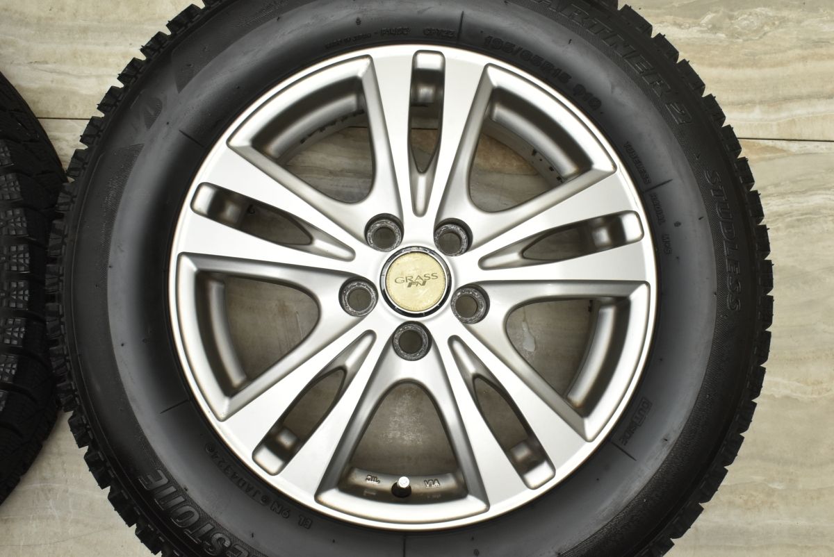  バリ溝 GRASS 15 in 6 J 43 PCD 100 ブリヂストン アイスパートナー2 195 65 R プリウス カローラツーリング ウィッシュ レクサスCT 200 h 15インチ タイヤ ホイールセット
