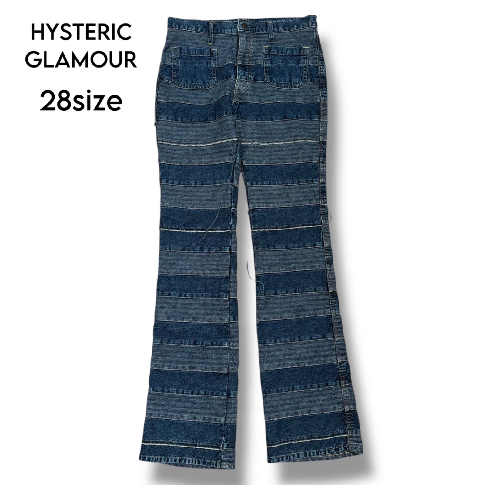 GLAMOUR ウミヘビ柄パッチワークブーツカットデニム 28