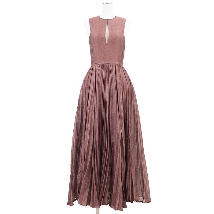 Christian Dior クリスチャンディオール マキシドレス プリーツ ノースリーブ リネン × シルク ワンピース レディース サイズ 36 ローズピンク フランス製