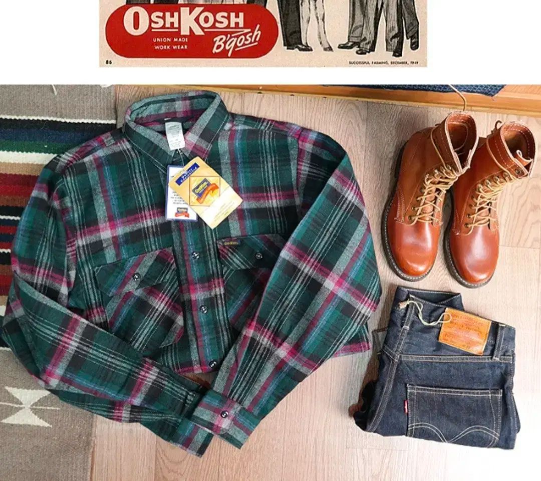 アメリカ版 90 s オシュコシュ 厚手 しっかり素材 シャツ チェック柄