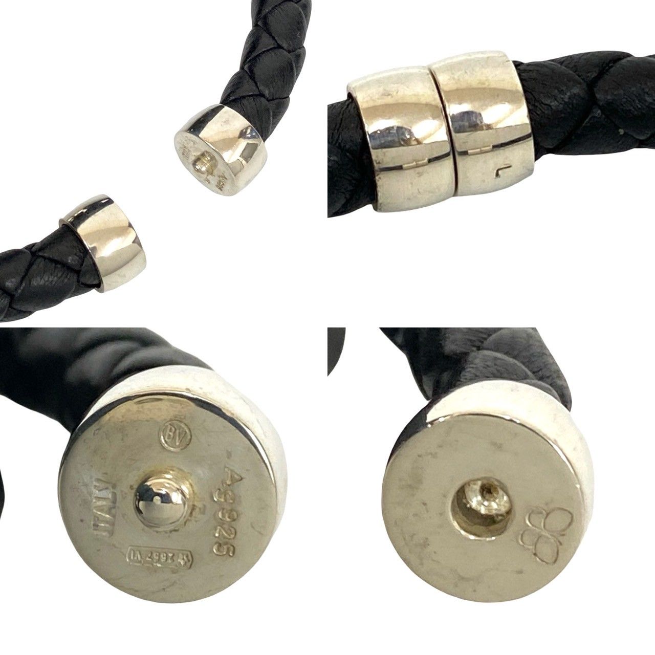 BOTTEGA VENETA ボッテガヴェネタ イントレチャート シルバー925 レザー 本革 ブレスレット バングル ブラック シルバー 46167