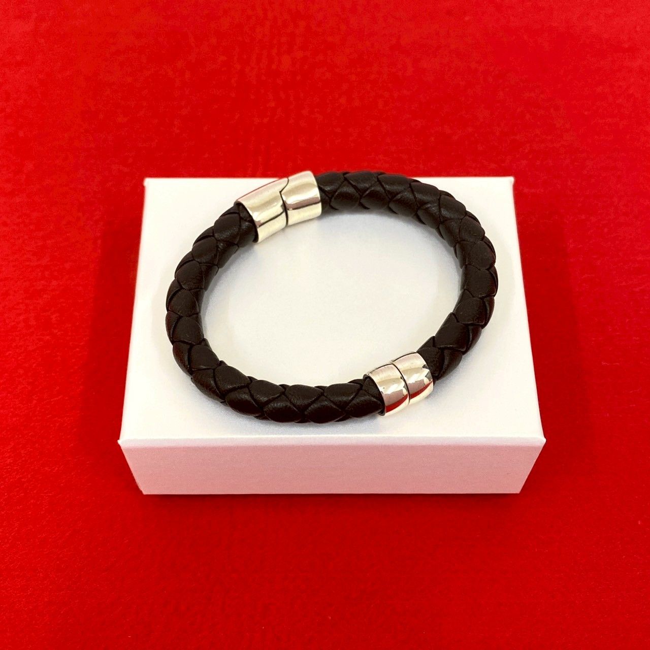 BOTTEGA VENETA ボッテガヴェネタ イントレチャート シルバー925 レザー 本革 ブレスレット バングル ブラウン シルバー 34386