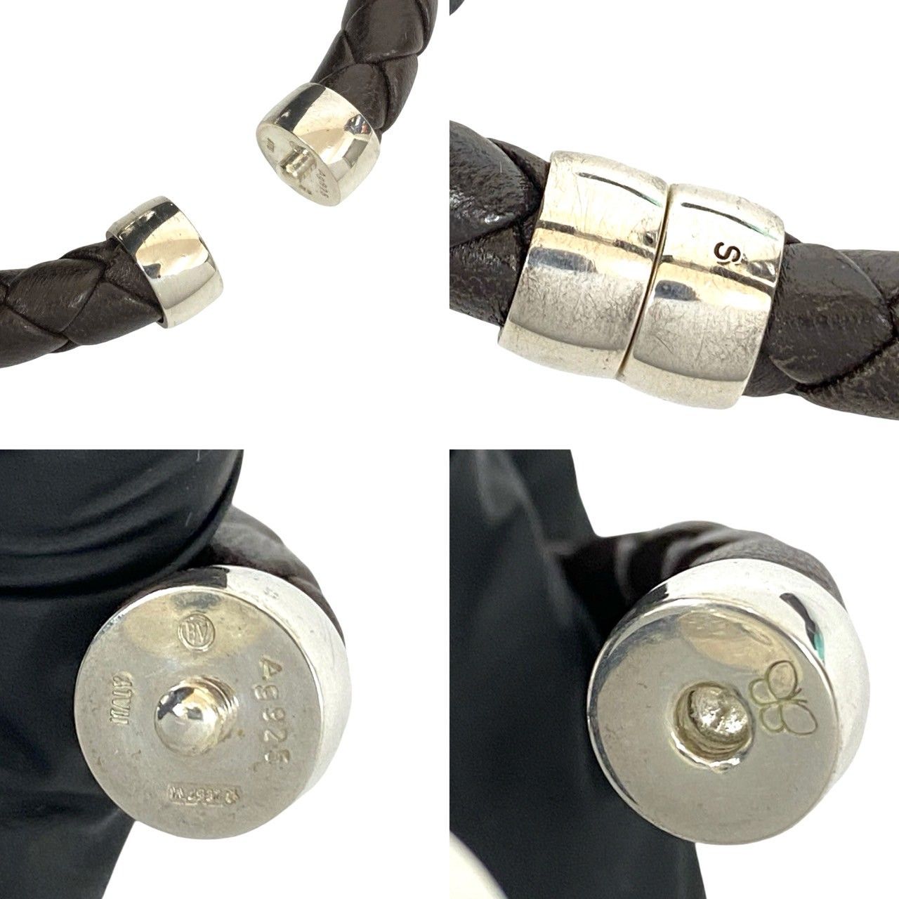 BOTTEGA VENETA ボッテガヴェネタ イントレチャート シルバー925 レザー 本革 ブレスレット バングル ブラウン シルバー 34386