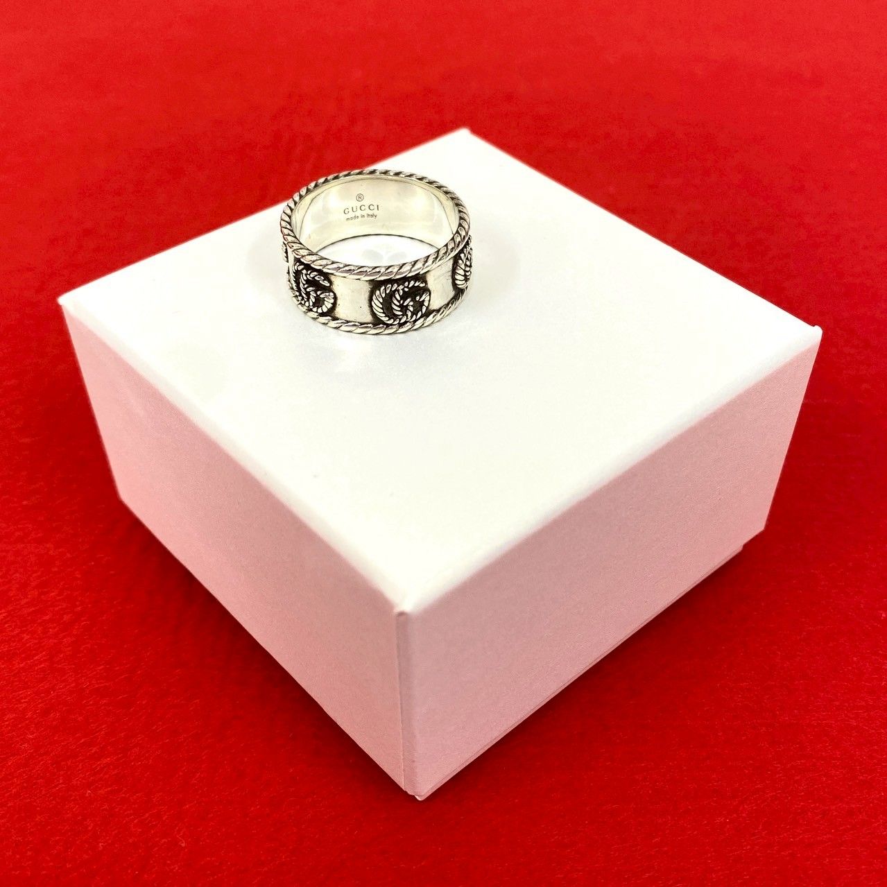 極 美品 希少品 GUCCI グッチ ダブルG ワイド リング シルバー925 指輪