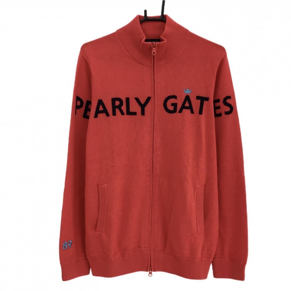 超 パーリーゲイツ ニットジャケット レッド×ネイビー カシミヤ100% ロゴ メンズ 6 XL ゴルフウェア PEARLY GATES
