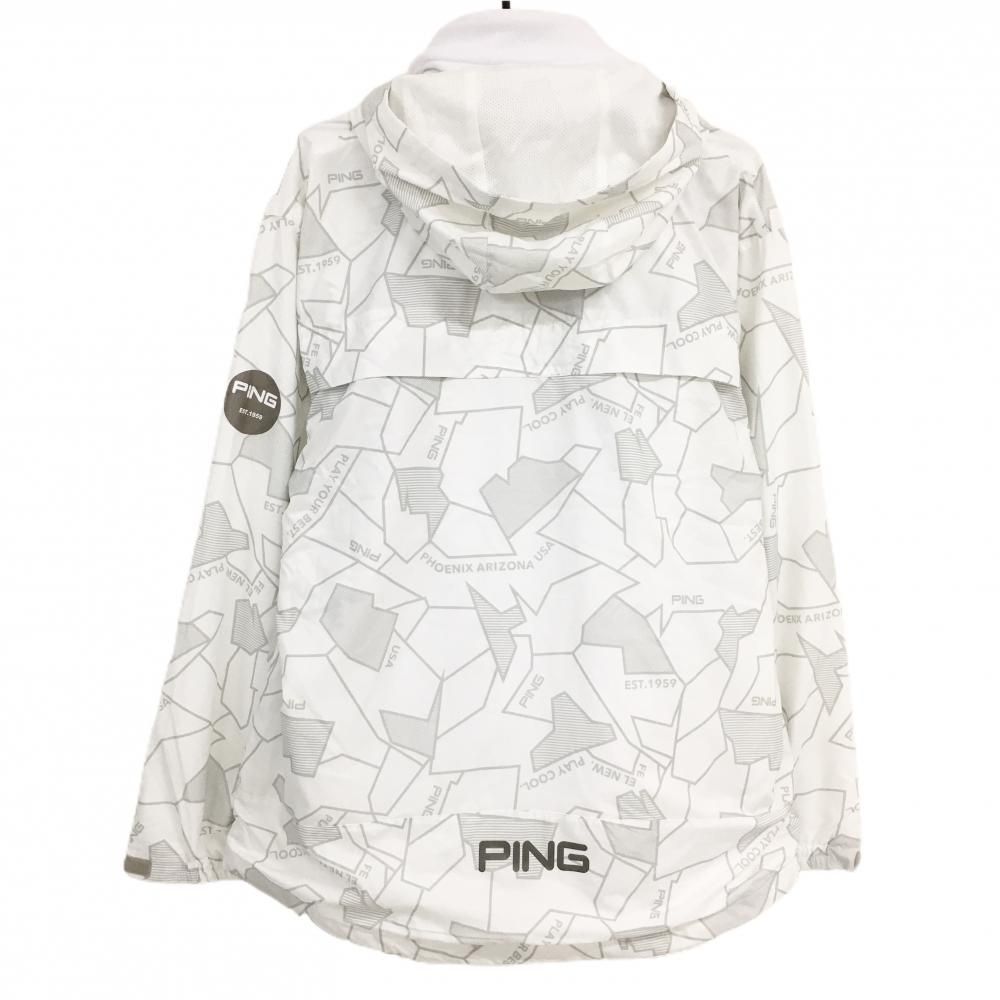 ピン ライナー付ジップパーカー 白×グレー 総柄 裏地付 裏地メッシュ メンズ L ゴルフウェア モデル PING