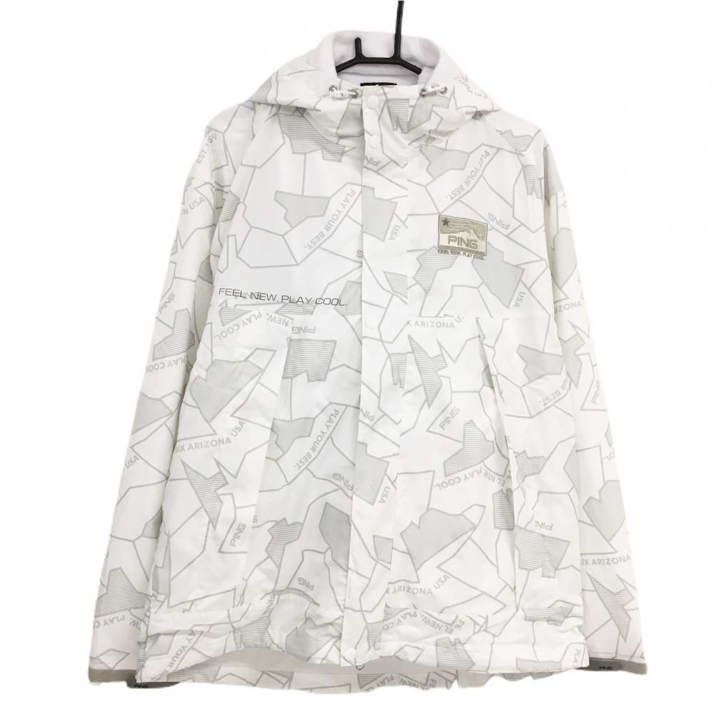 ピン ライナー付ジップパーカー 白×グレー 総柄 裏地付 裏地メッシュ メンズ L ゴルフウェア モデル PING