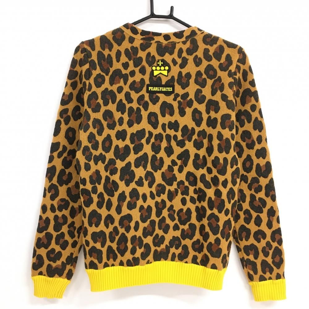 超 パーリーゲイツ ニットカーディガン ライトブラウン×ダークブラウン レオパード柄 メンズ 4 M ゴルフウェア PEARLY GATES