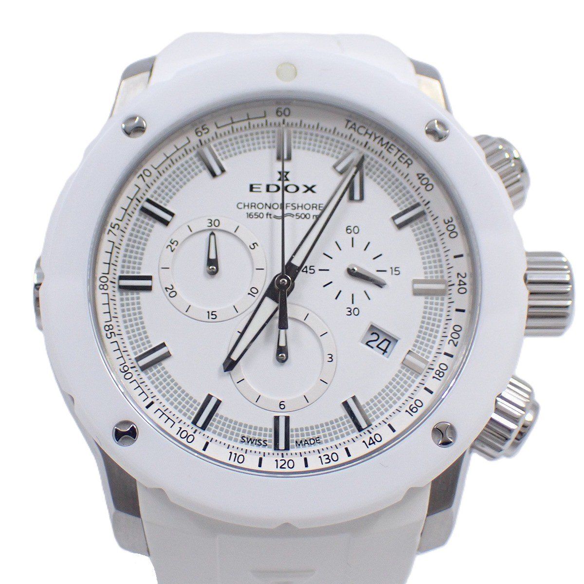 EDOX エドックス クロノオフショア1 クロノグラフ クォーツ メンズ 腕時計 ホワイト 純正ラバーベルト 10221-3B3-BIN3 いおき質店