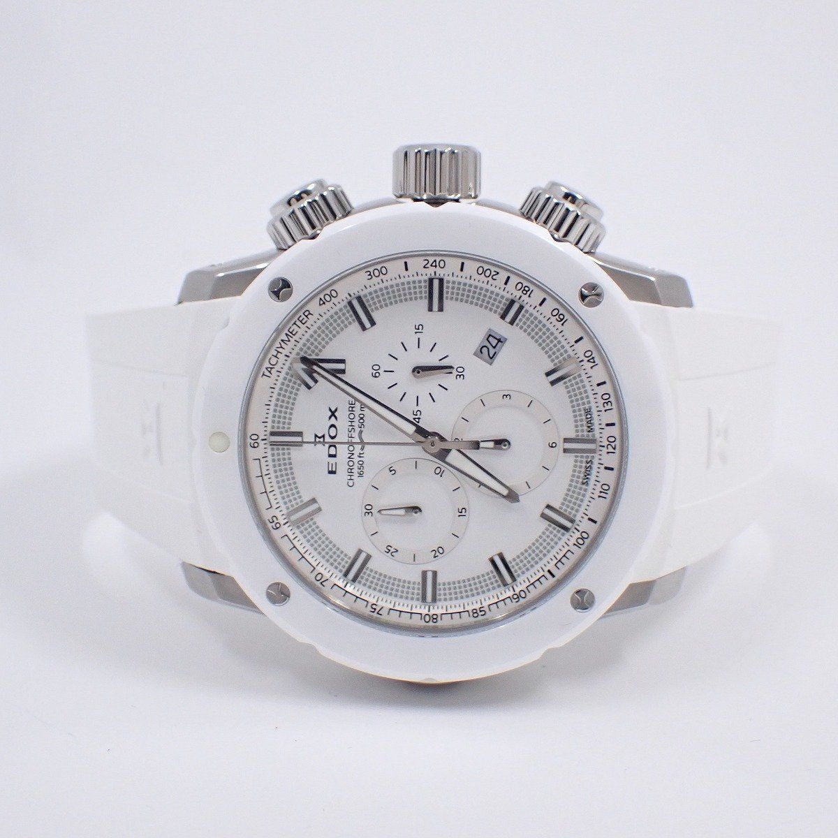 EDOX エドックス クロノオフショア1 クロノグラフ クォーツ メンズ 腕時計 ホワイト 純正ラバーベルト 10221-3B3-BIN3 いおき質店