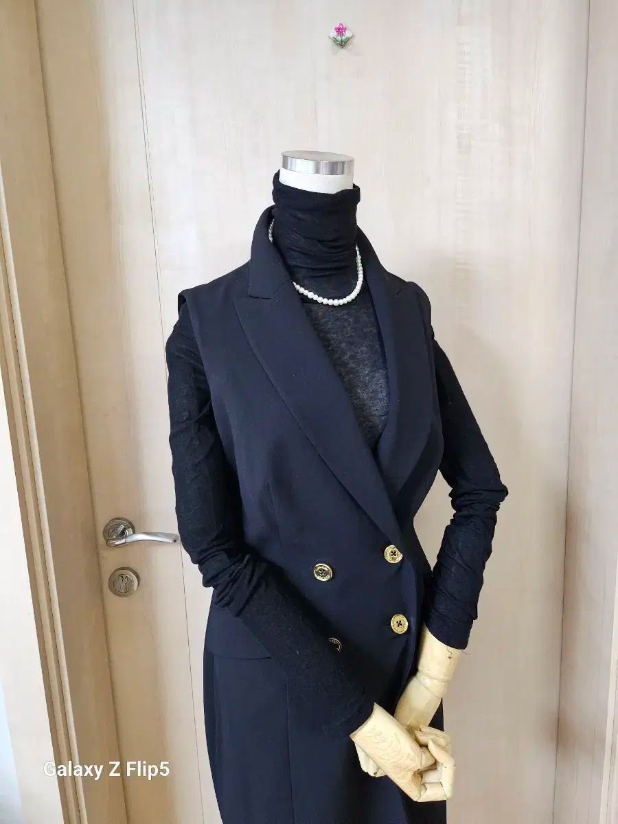  カルバン クライン ブラック ダブル ボタン ロング ベスト ワンピース55 長袖 七分袖 その他