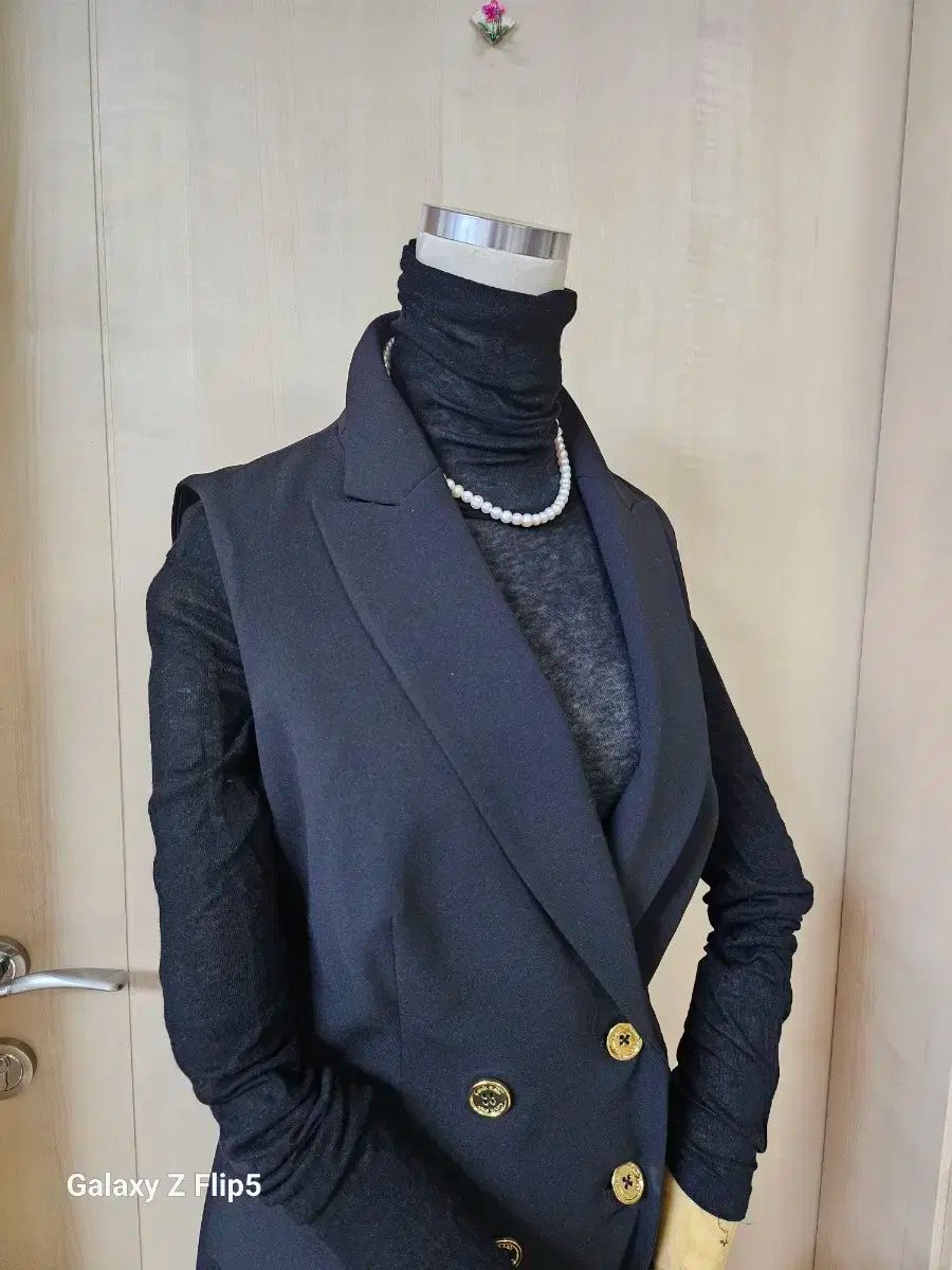 カルバン クライン ブラック ダブル ボタン ロング ベスト ワンピース55